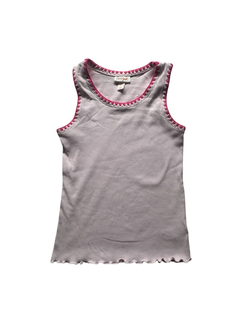 Cat & Jack Girls Gray Pink Ribbed Tank Top Size L 10/12 Lettuce Trim